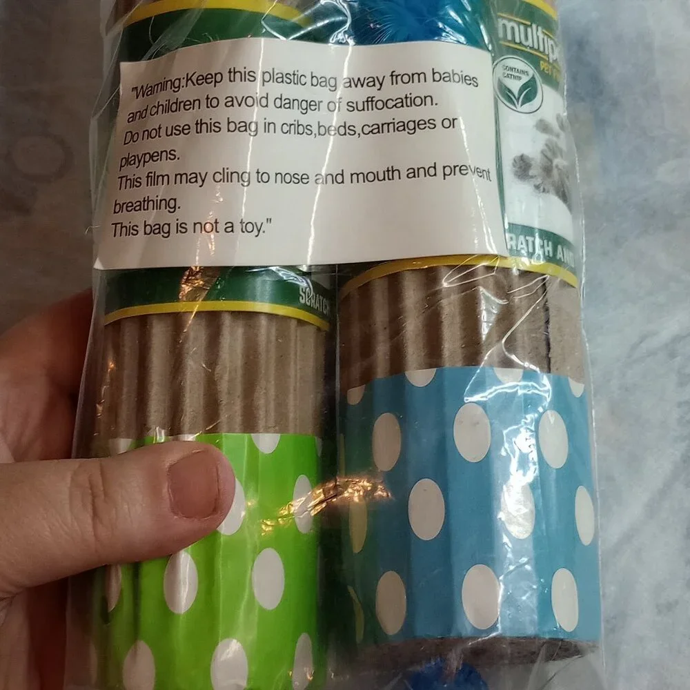 Multipet 2 Pk. Cardboard Roller Cat Toy Feather Bell Scratchers